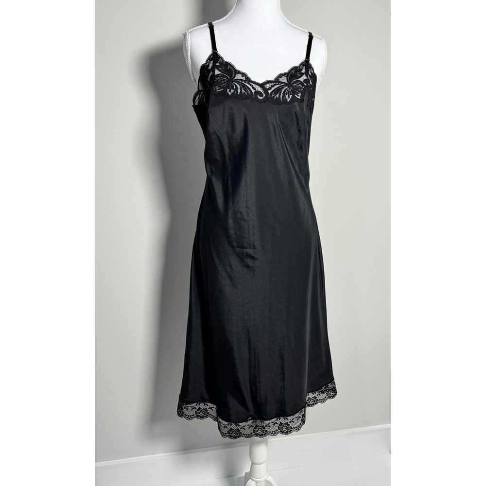 Vtg Wonder Maid Full Slip Black Nylon Blend Non Cling Sz 34 USA‎ Hollywood Glam